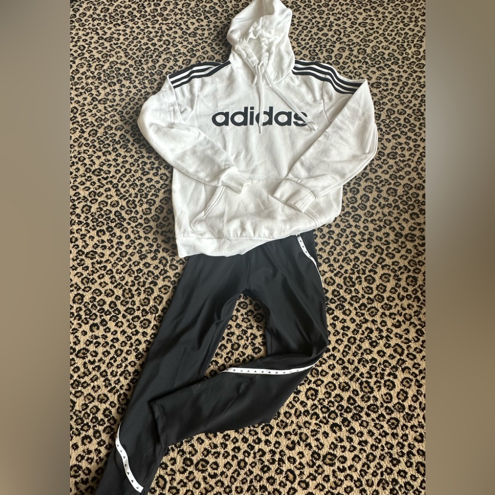Adidas Black and White Leggings and Sweatshirt